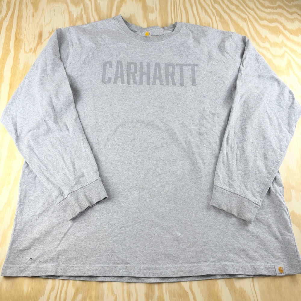 Carhartt Mens 2XL Gray Long Sleeve Graphic Logo T-Shirt Workwear Cotton Tee